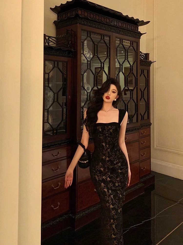 Gorgeous Mermaid Spaghetti Straps Date Night Dress Black Lace Prom Dresses Birthday Outfits