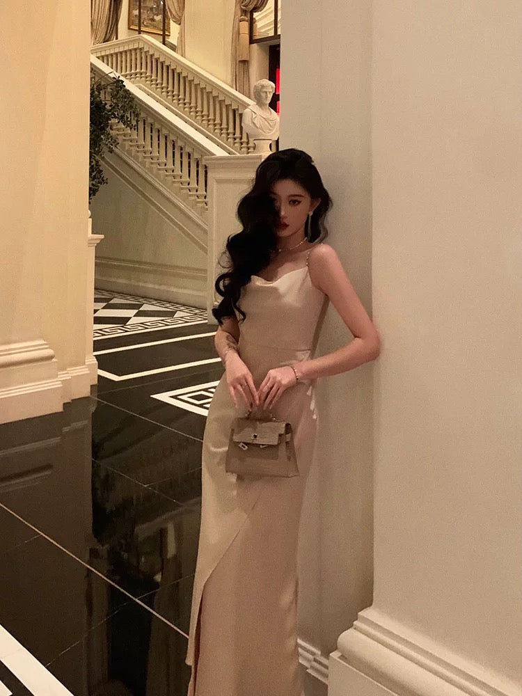 Gorgeous Mermaid Spaghetti Straps Champagne Slit Date Night Dress Prom Dresses Birthday Outfits