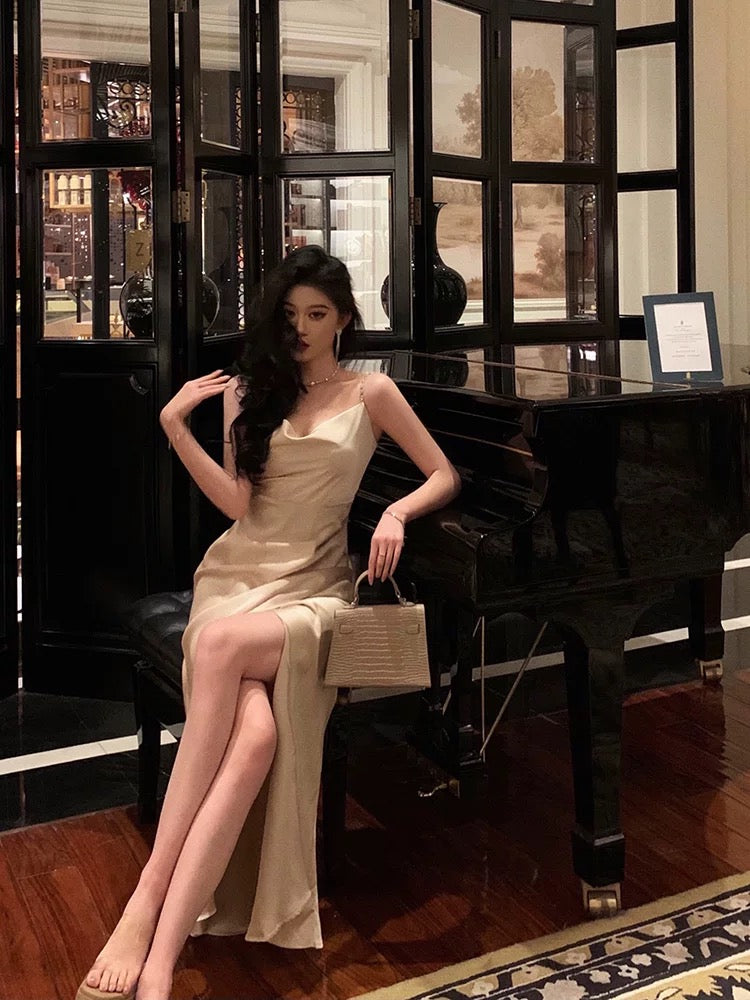 Gorgeous Mermaid Spaghetti Straps Champagne Slit Date Night Dress Prom Dresses Birthday Outfits