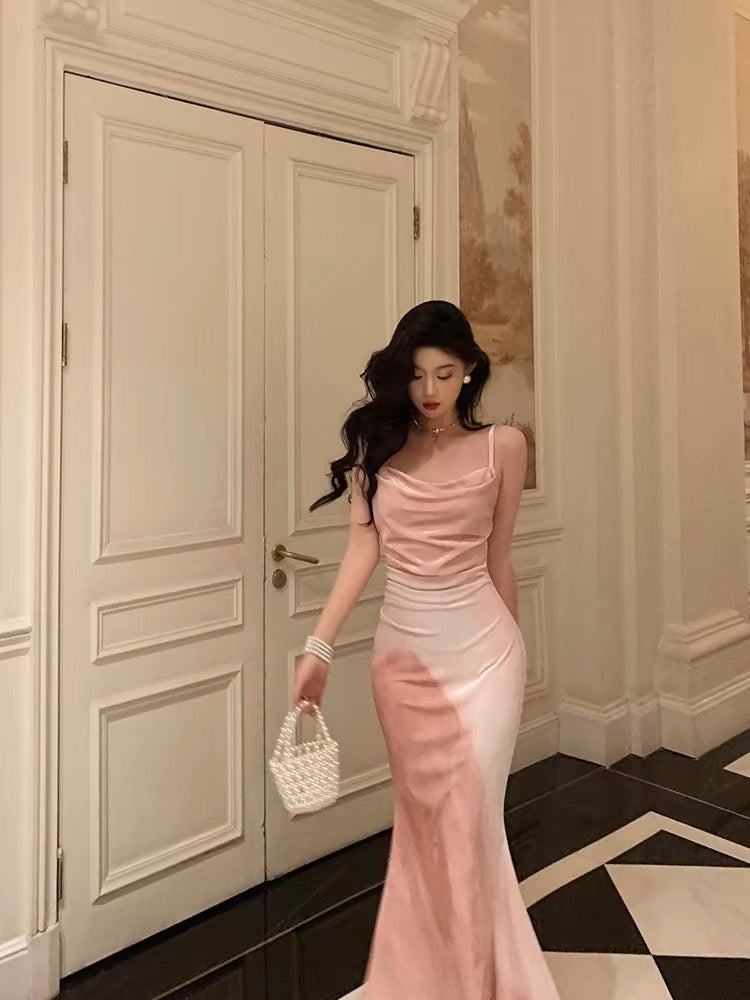 Gorgeous Mermaid Spaghetti Straps Pink Floral Date Night Dress Prom Dresses Birthday Outfits