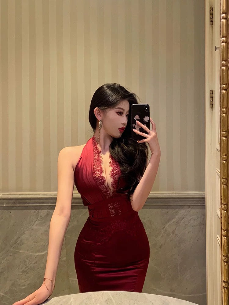 Gorgeous Mermaid V Neckline Burgundy Date Night Dress Lace Prom Dresses Birthday Outfits