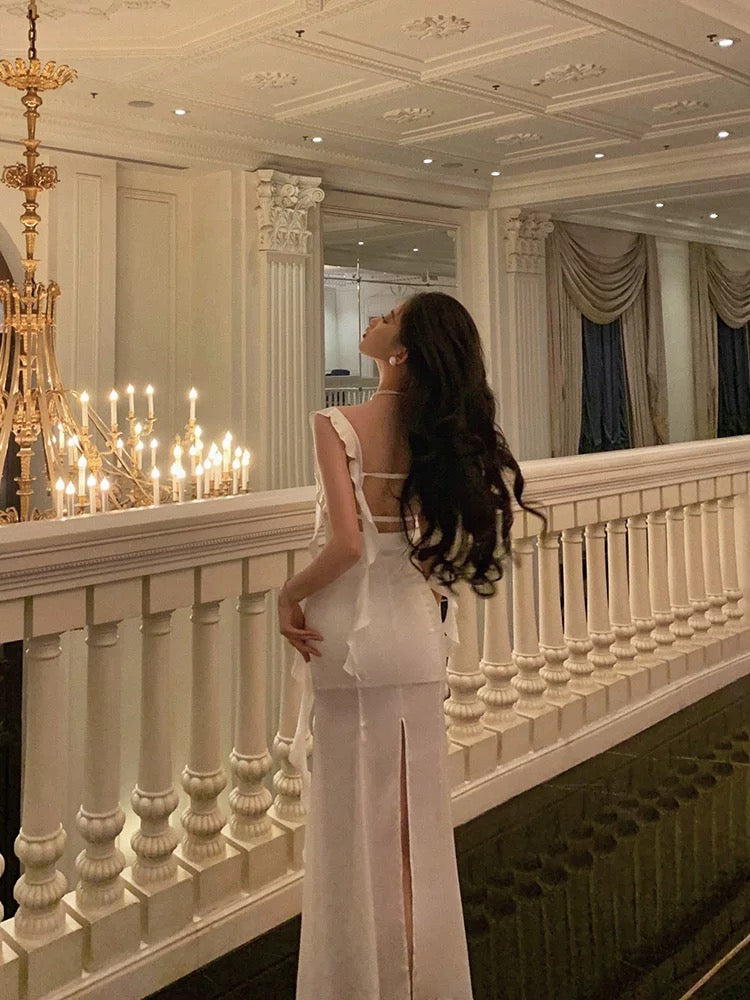 Gorgeous Mermaid Straps White Date Night Dress Lace Prom Dresses Birthday Outfits