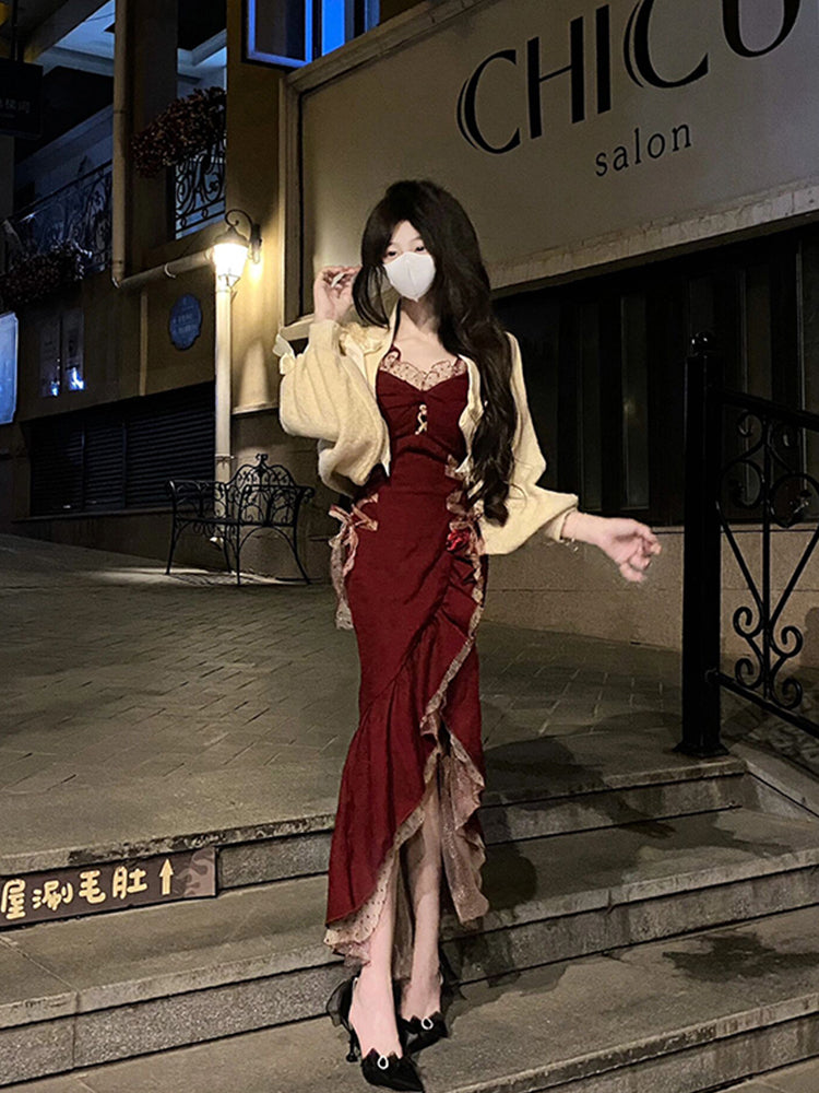Princess High Low Spaghetti Straps Lolita Dress Christmas Dress Burgundy Birthday Dresses