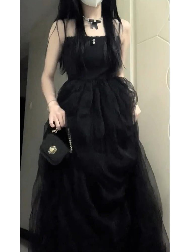 Sexy French A line Spaghetti Straps Christmas Dress Black Birthday Dresses Birthday Outfits