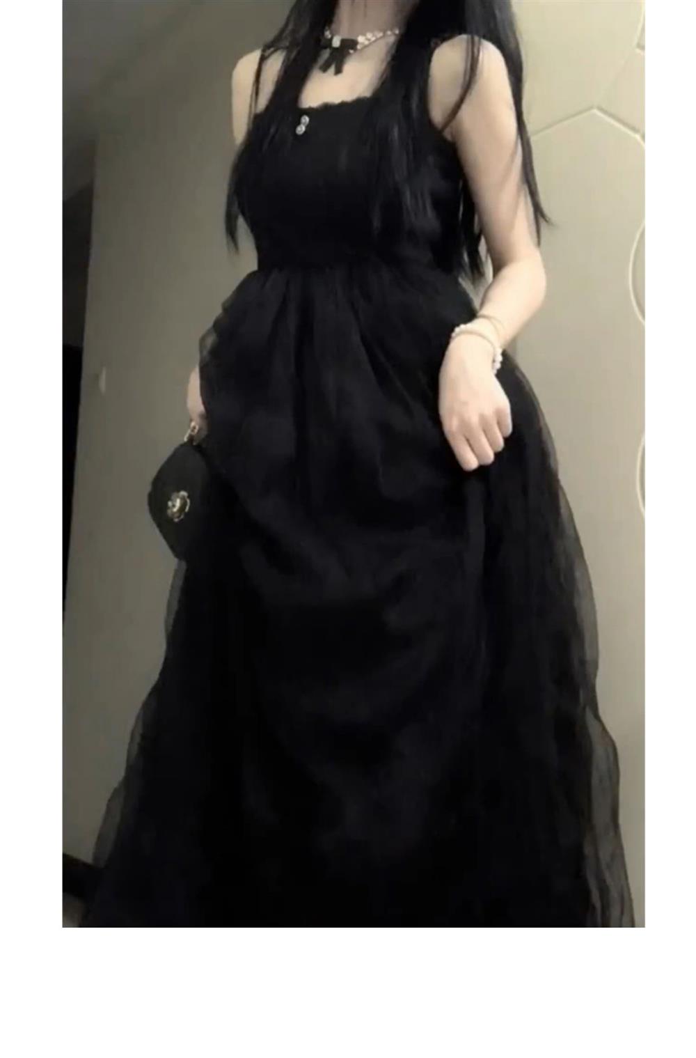 Sexy French A line Spaghetti Straps Christmas Dress Black Birthday Dresses Birthday Outfits