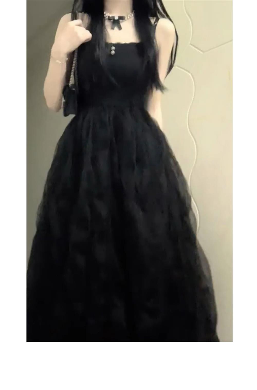 Sexy French A line Spaghetti Straps Christmas Dress Black Birthday Dresses Birthday Outfits