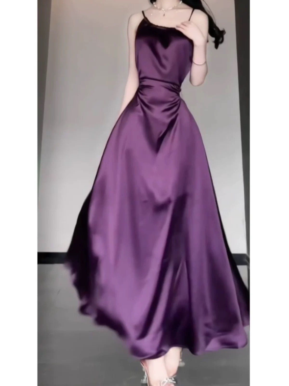 Sexy Sheath Spaghetti Straps Grape Satin Birthday Dresses Night Party Dress
