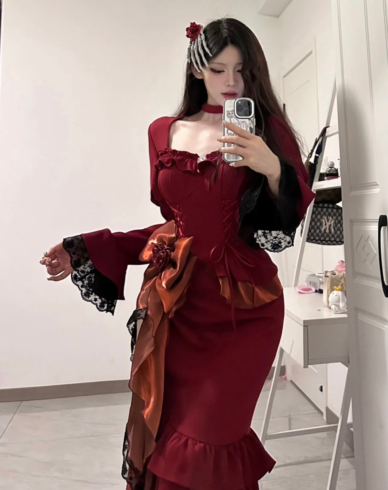 Chic Mermaid Square Neckline Christmas Dress Burgundy Birthday Dresses Birthday Outfits