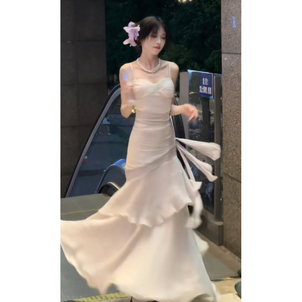 Sexy Mermaid Spaghetti Straps Ivory Long Prom Dresses Night Dress Birthday Outfits