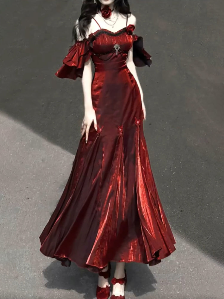 Sexy Mermaid Spaghetti Straps Burgundy Long Prom Dresses Christmas Night Dress Birthday Outfits