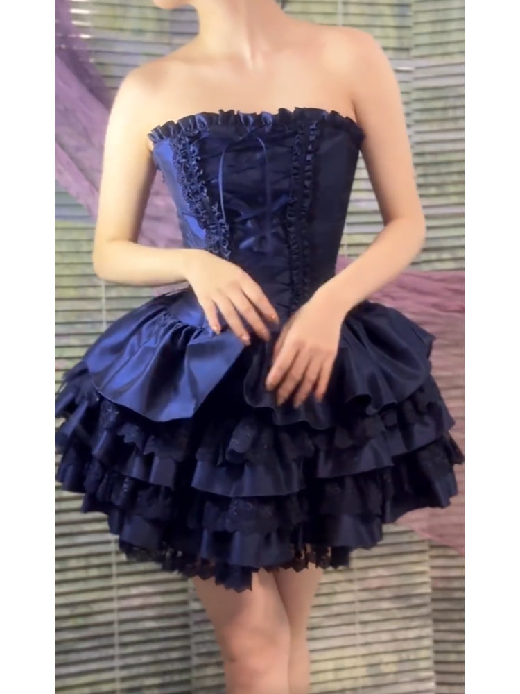 Chic Ball Gown Strapless Blue Homecoming Dresses Lolita Dress Birthday Dress Birthday Outfits