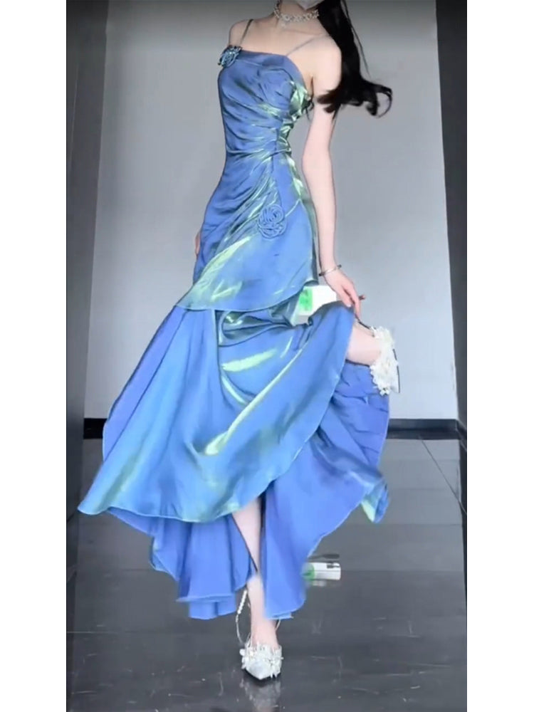 Sexy Mermaid Spaghetti Straps Blue Long Prom Dresses Night Dress Birthday Outfits