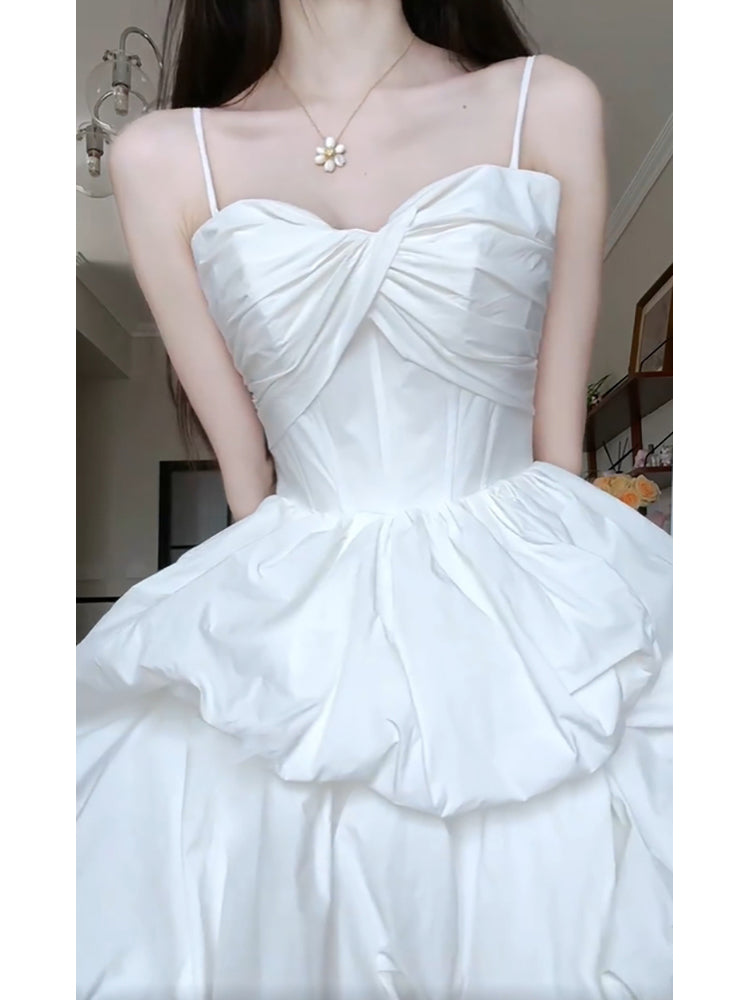 Chic High Low Spaghetti Straps White Beach Dress Party Dress Birthday Dresses Birthday Outfits