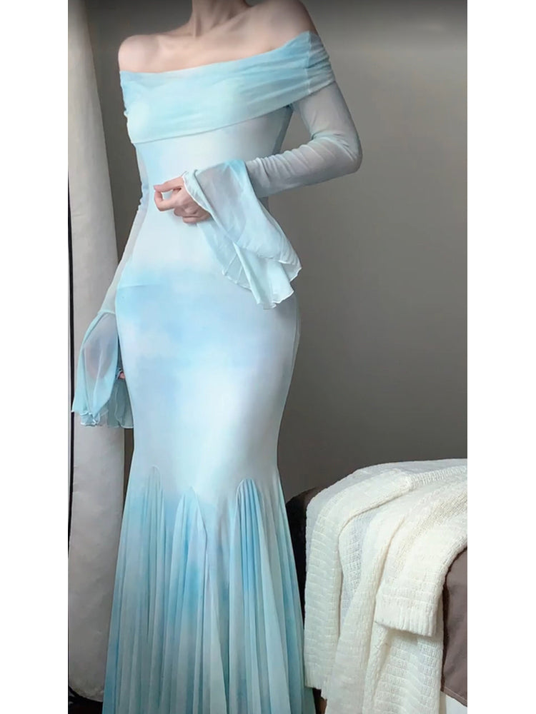 Sexy Mermaid Off The Shoulder Light Blue Women's Beach Dress Vacation Dresses Birthday Dress
