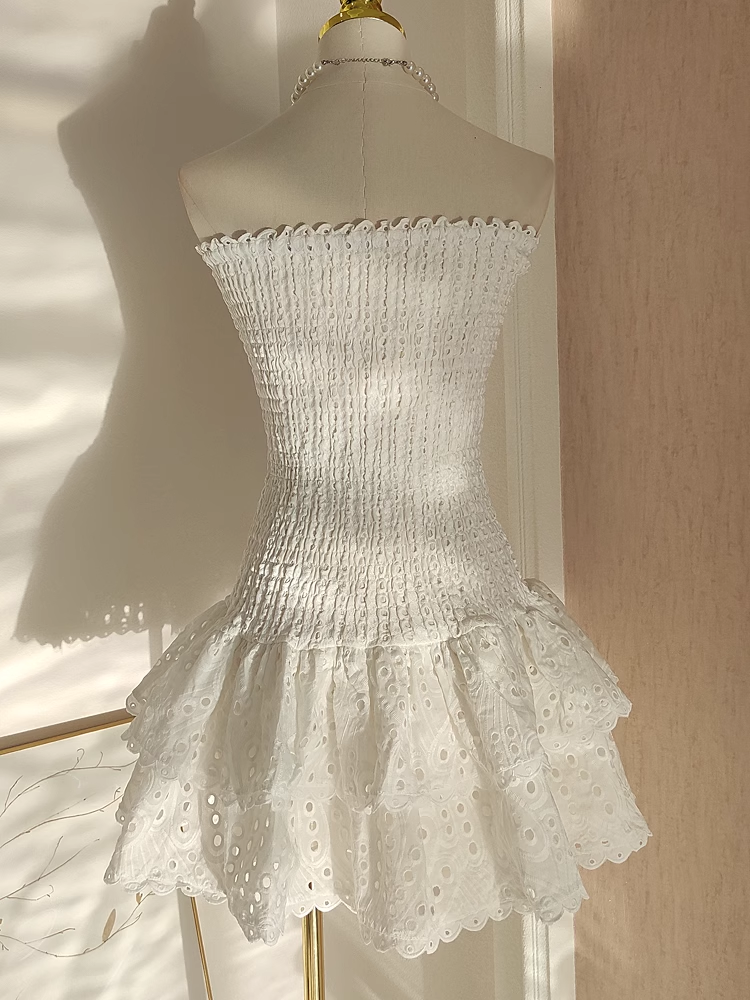Cute Sheath Strapless White Lace Vacation Dress Short Birthday Dresses