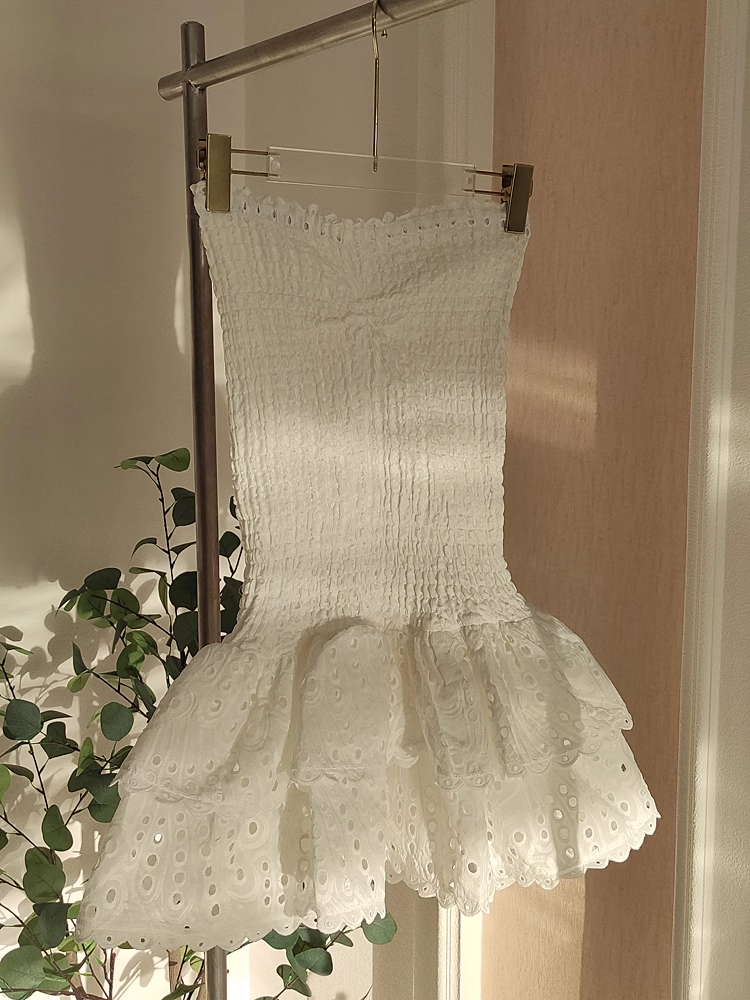 Cute Sheath Strapless White Lace Vacation Dress Short Birthday Dresses