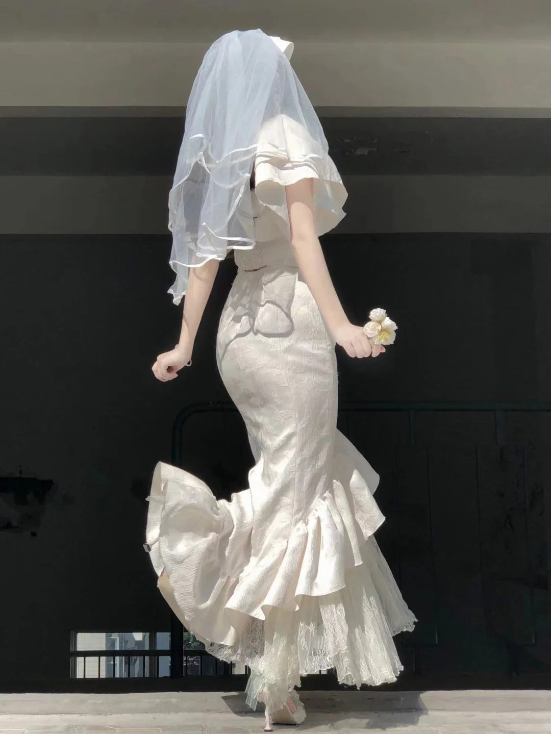 Sexy Mermaid Square Neckline Short Sleeves Women's Engagement Dress Vacation Dresses Birthday Dress With Flowers