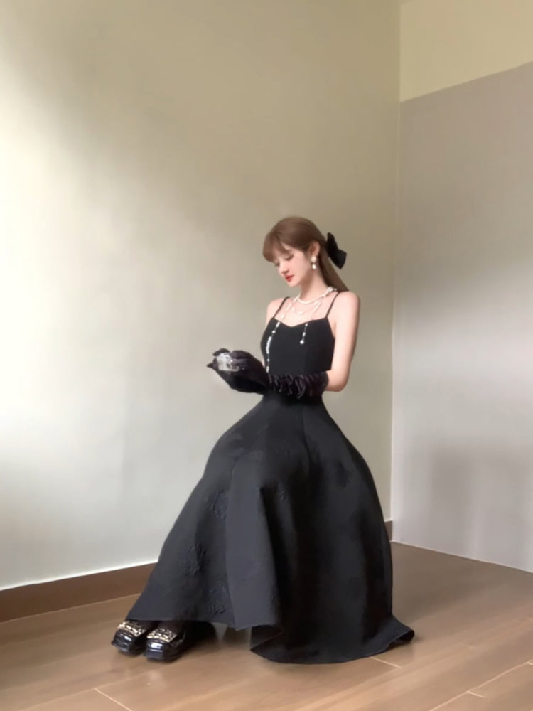 Sexy A line Spaghetti Straps Black Satin Women's Beach Dress Vacation Dresses Birthday Dress