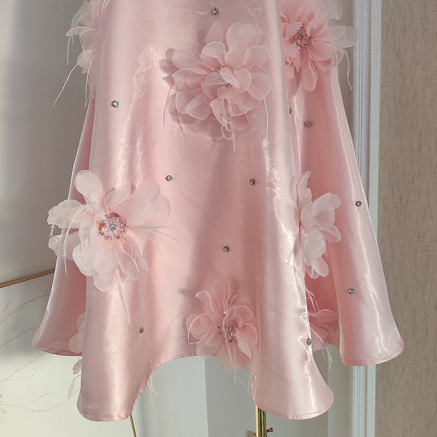Cute A line Halter Pink Travel Vacation Dresses Short Satin Birthday Dress