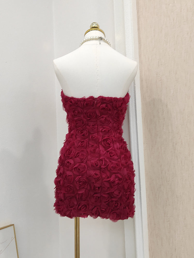 Sexy Sheath Strapless Burgundy Tulle Travel Vacation Dresses Short Birthday Dress