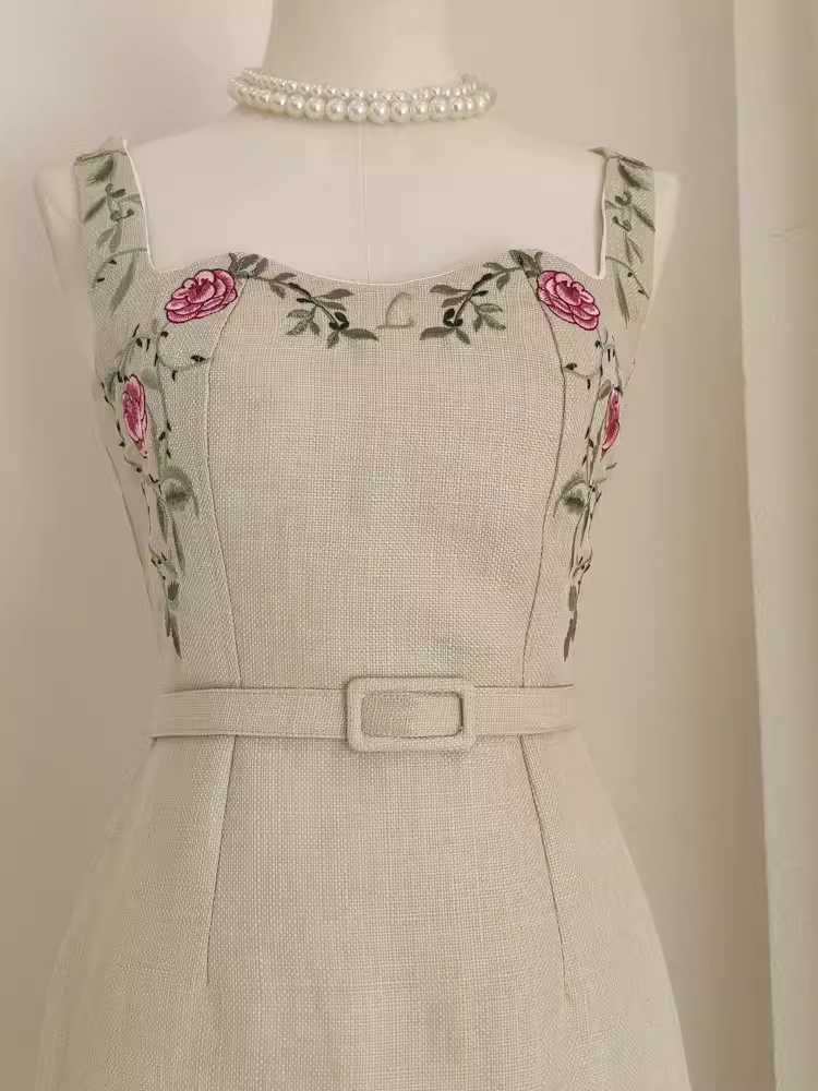 Cute Sheath Straps Champagne Tea Length Vacation Dress Women Dresses
