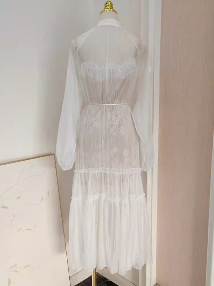 Cute A line Halter White Lace Tea Length Vacation Dress Women Beach Dresses