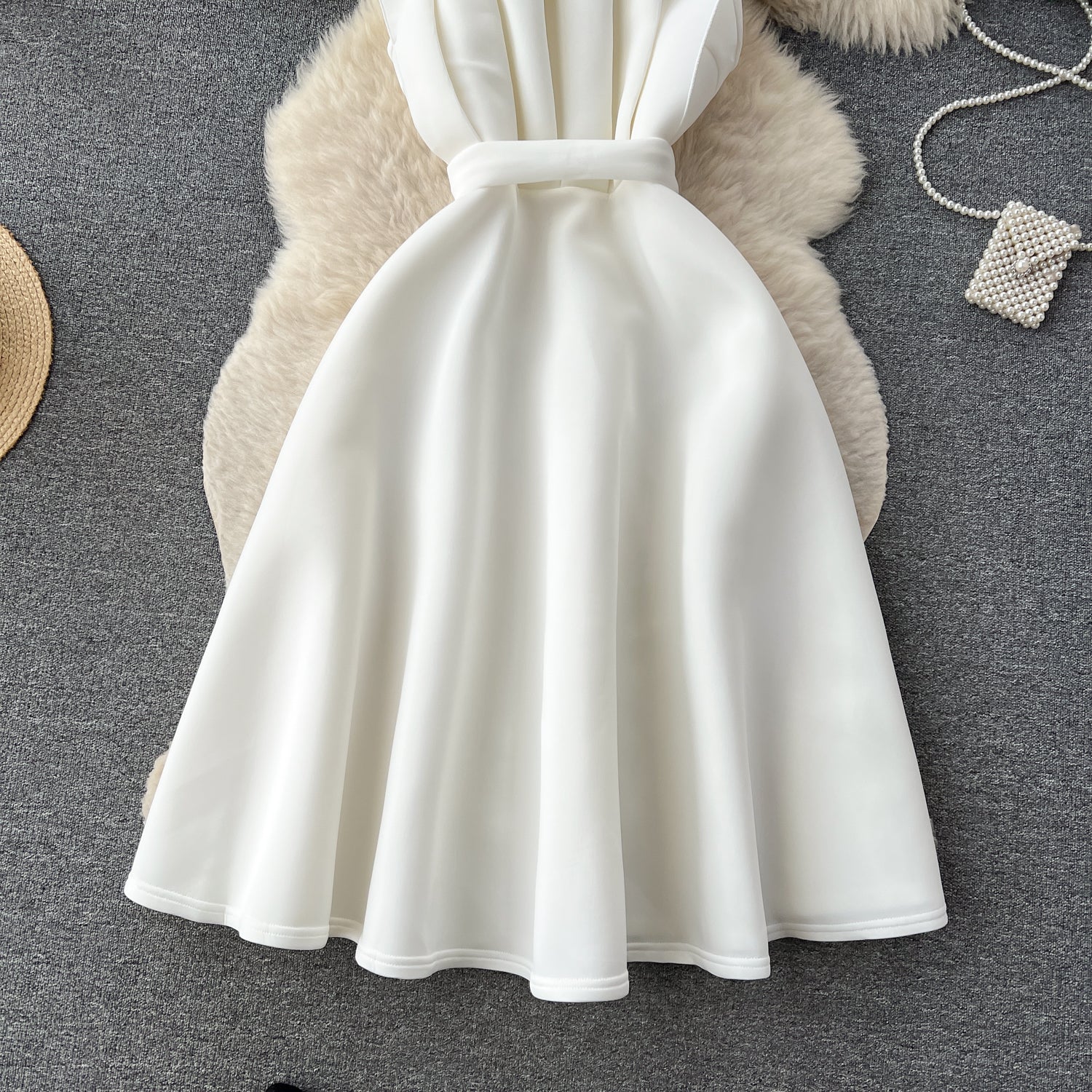 Simple A line One Shoulder Ruffles White Holiday Dresses Midi Length Women's Dress