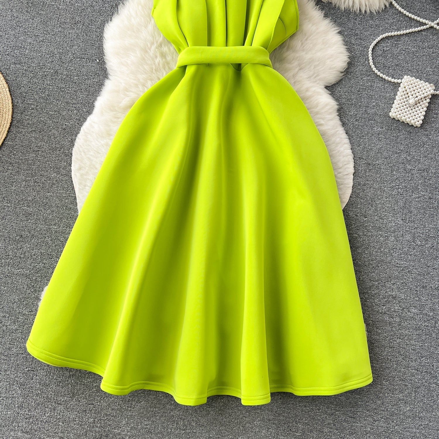 Simple A line One Shoulder Ruffles Bud Green Holiday Dresses Midi Length Women's Dress