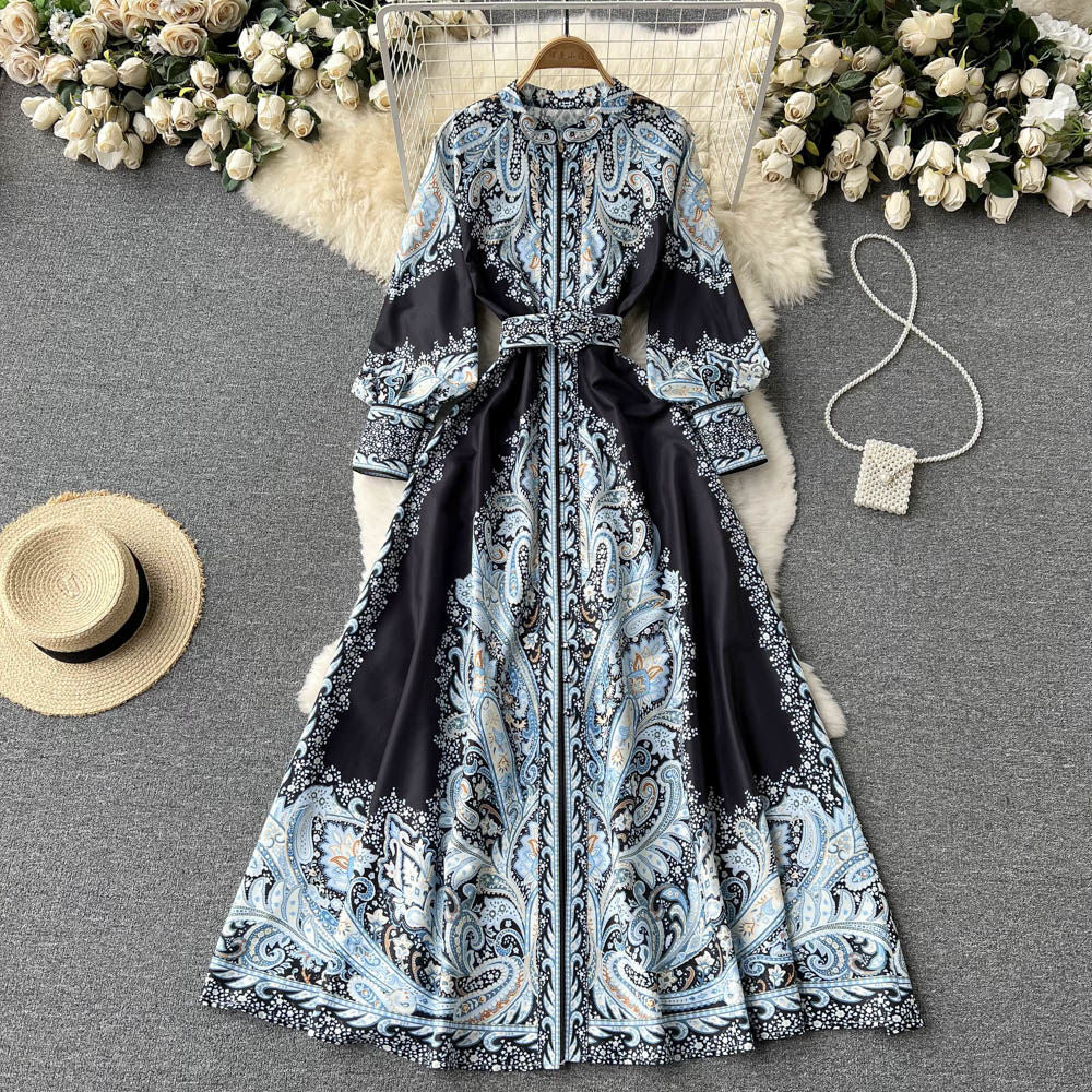 Vintage A line Long Sleeves Floral Holiday Dresses Women's Dress