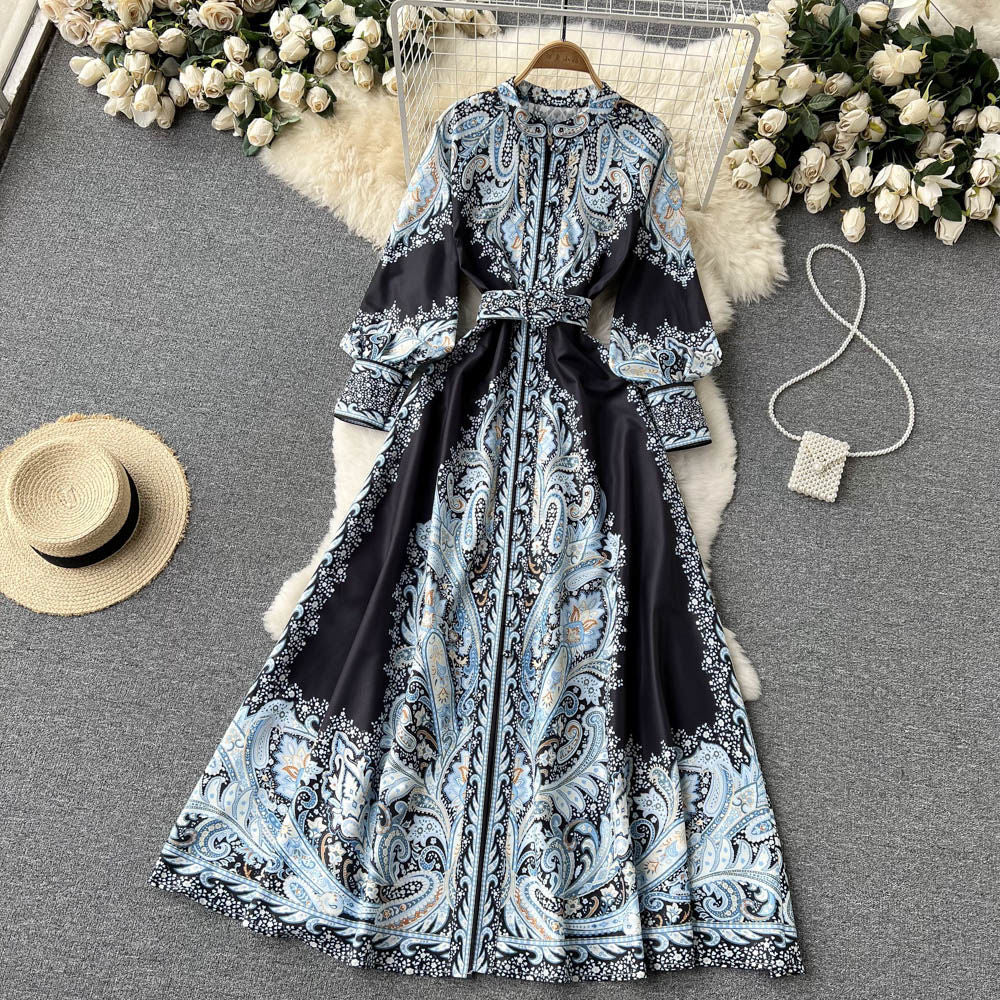 Vintage A line Long Sleeves Floral Holiday Dresses Women's Dress