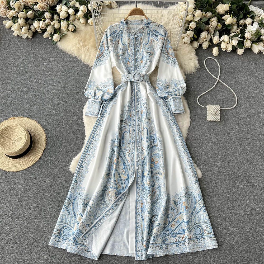 Vintage A line Long Sleeves White Floral Holiday Dresses Women's Dress