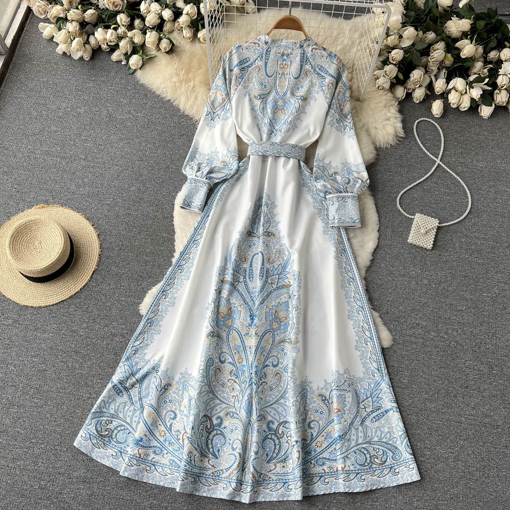 Vintage A line Long Sleeves White Floral Holiday Dresses Women's Dress