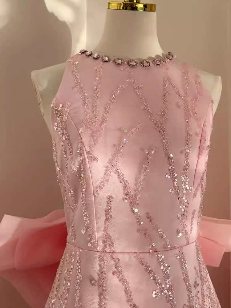 Sexy A line Scoop Pink Sequin Travel Vacation Dress Short Birthday Dress