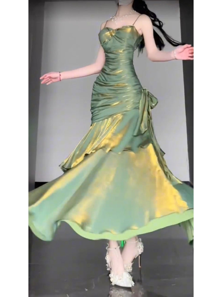 Vintage Sheath Spaghetti Straps Green Holiday Dress Birthday Dresses Birthday Outfits