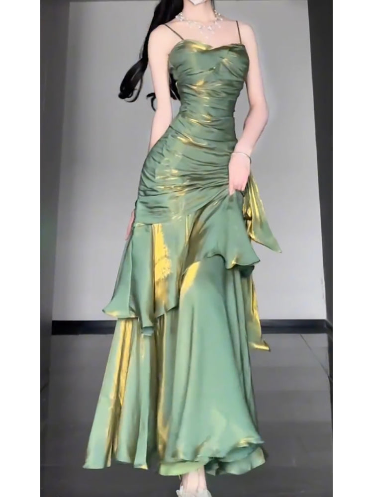 Vintage Sheath Spaghetti Straps Green Holiday Dress Birthday Dresses Birthday Outfits