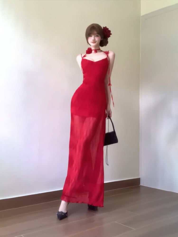 Vintage Sheath Spaghetti Straps Red Holiday Dress Birthday Dresses Birthday Outfits