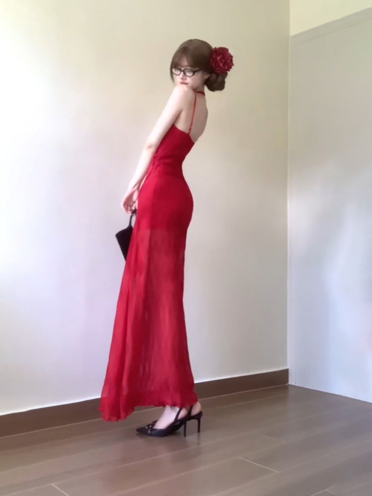 Vintage Sheath Spaghetti Straps Red Holiday Dress Birthday Dresses Birthday Outfits