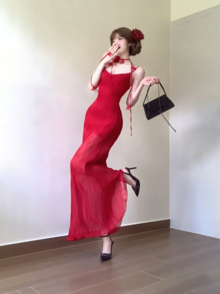Vintage Sheath Spaghetti Straps Red Holiday Dress Birthday Dresses Birthday Outfits