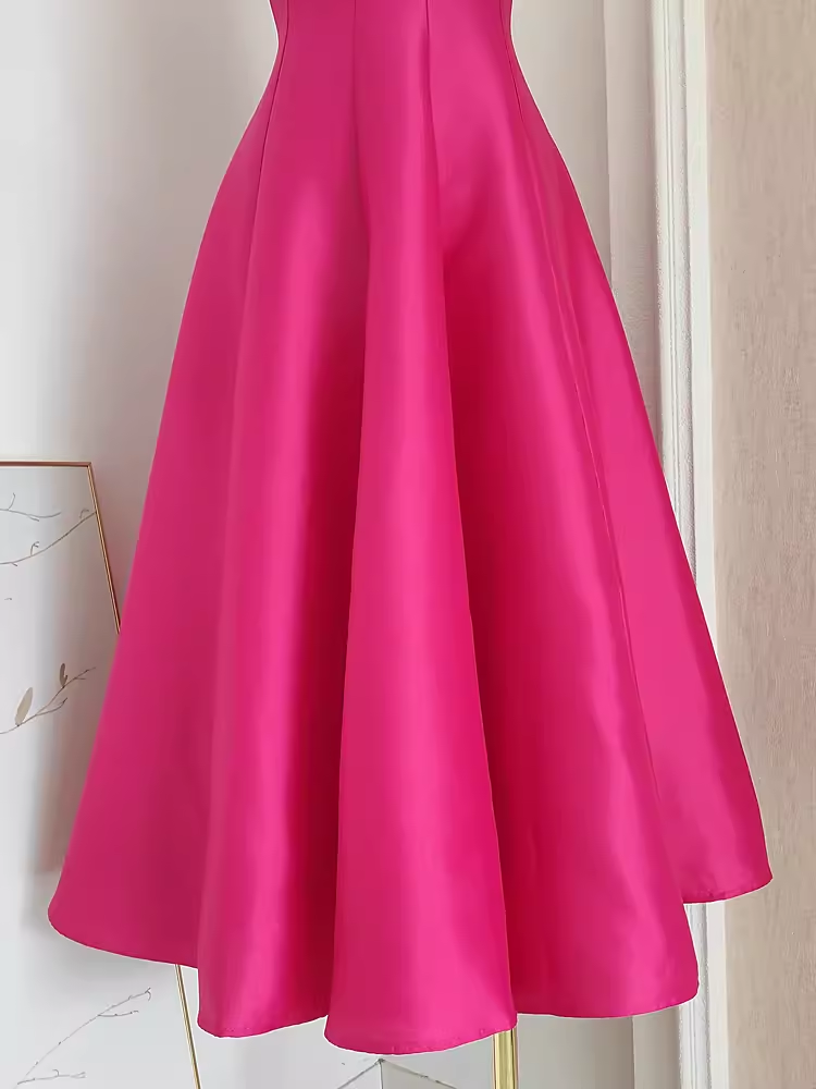Cute A line Straps Hot Pink Vacation Dress Satin Women Summer Dresses