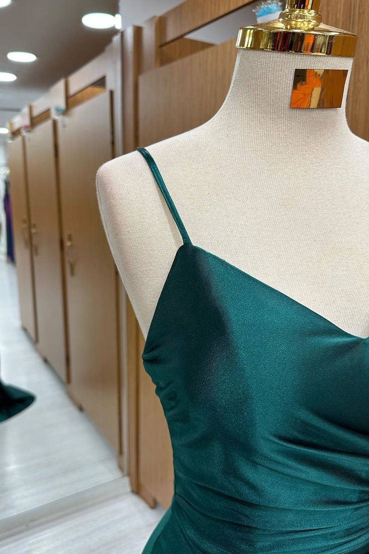 Simple Dark Green Mermaid Satin Long Prom Dresses