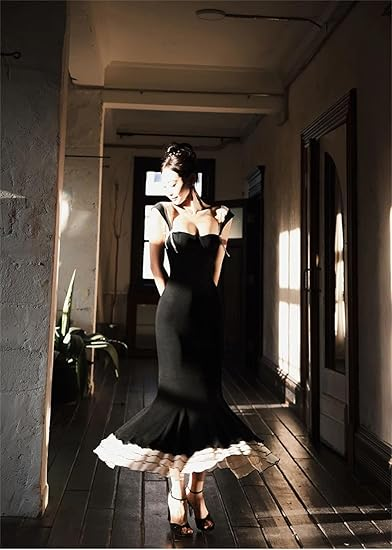 Sexy Mermaid Straps Chiffon Black Prom Dresses Party Dress