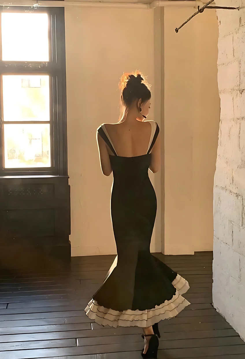 Sexy Mermaid Straps Chiffon Black Prom Dresses Party Dress