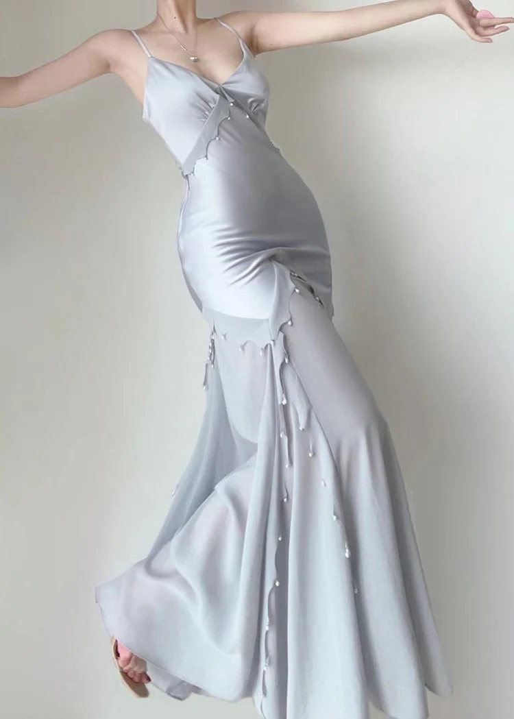Retro Mermaid Straps Satin Blue Long Prom Dresses Party Dress