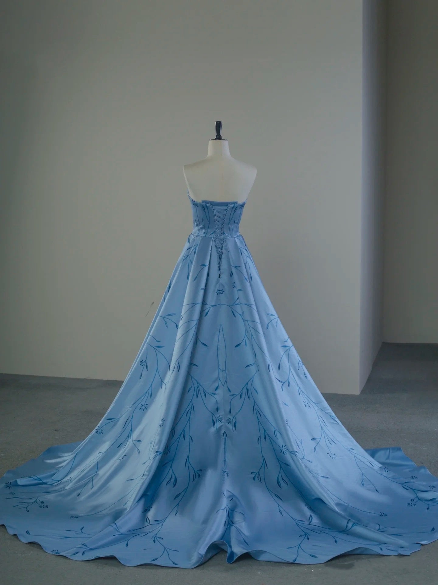 Classy A Line Strapless Blue Satin Long Prom Dresses Party Dress