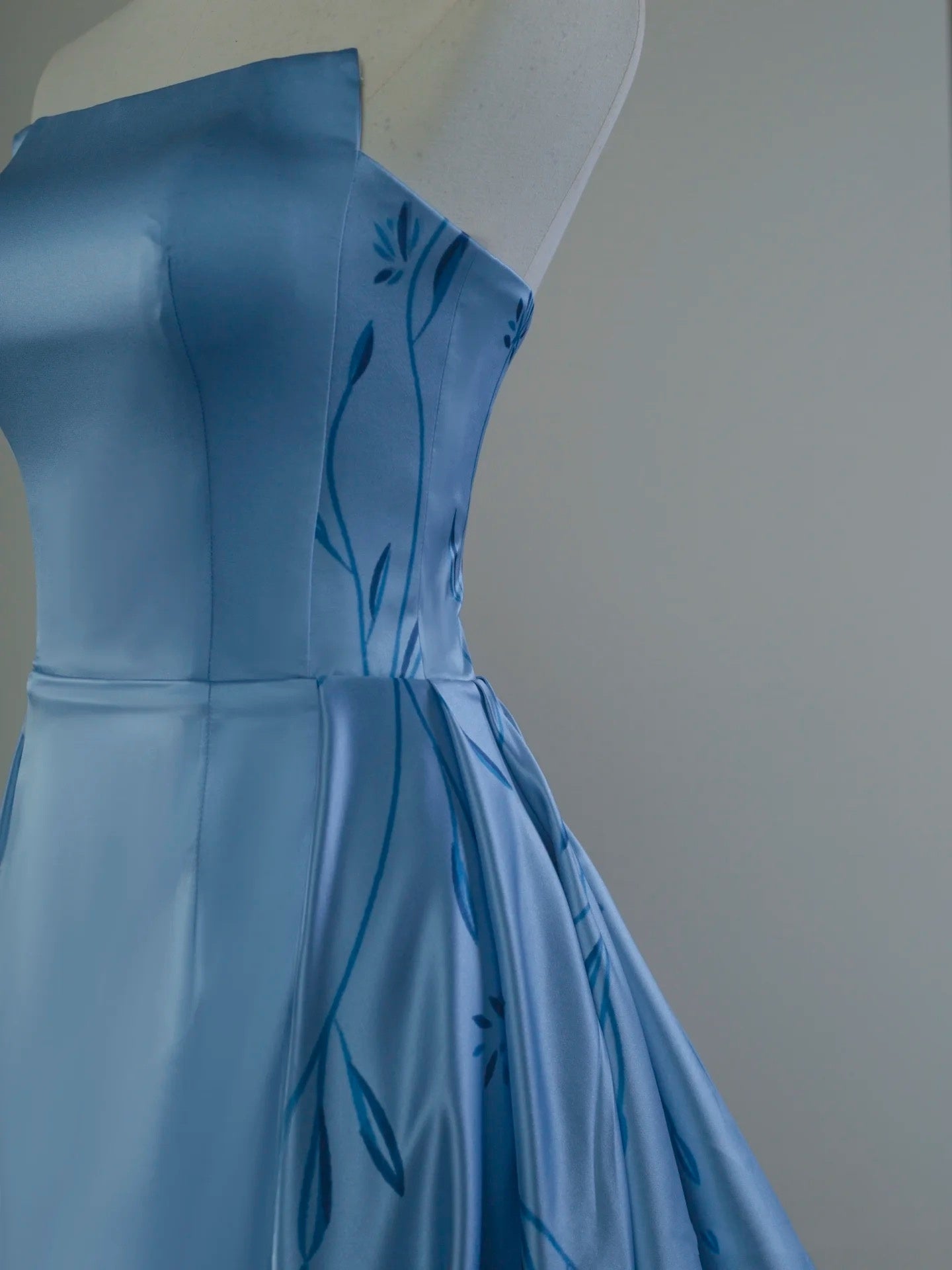 Classy A Line Strapless Blue Satin Long Prom Dresses Party Dress