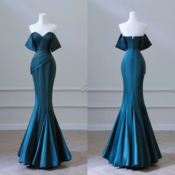 Sexy Mermaid Off The Shoulder Satin Teal Prom Dresses Long Party Dress