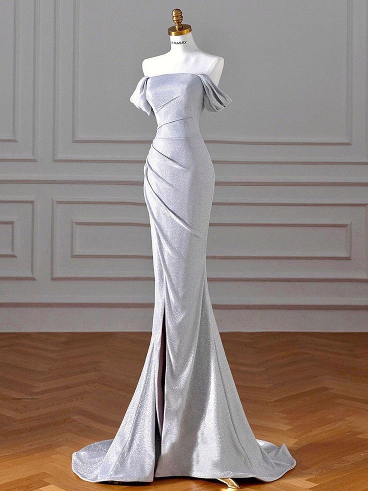 Pretty Mermaid Off The Shoulder Sequin Slit Long Prom Dresses Party Dress