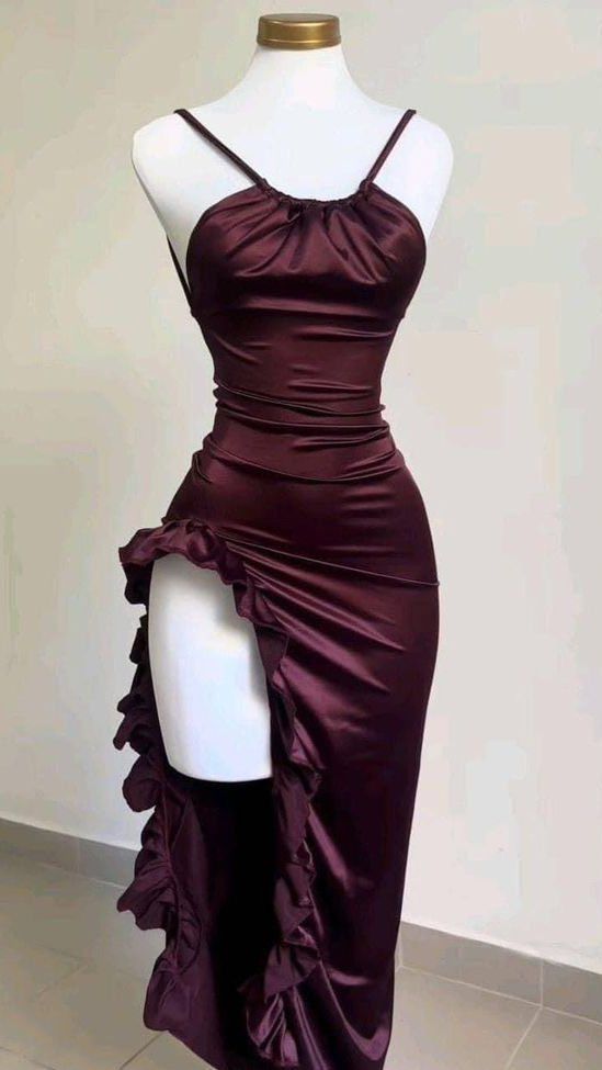 Pretty Mermaid Spaghetti Straps Burgundy Backless Prom Dresses Party Dress