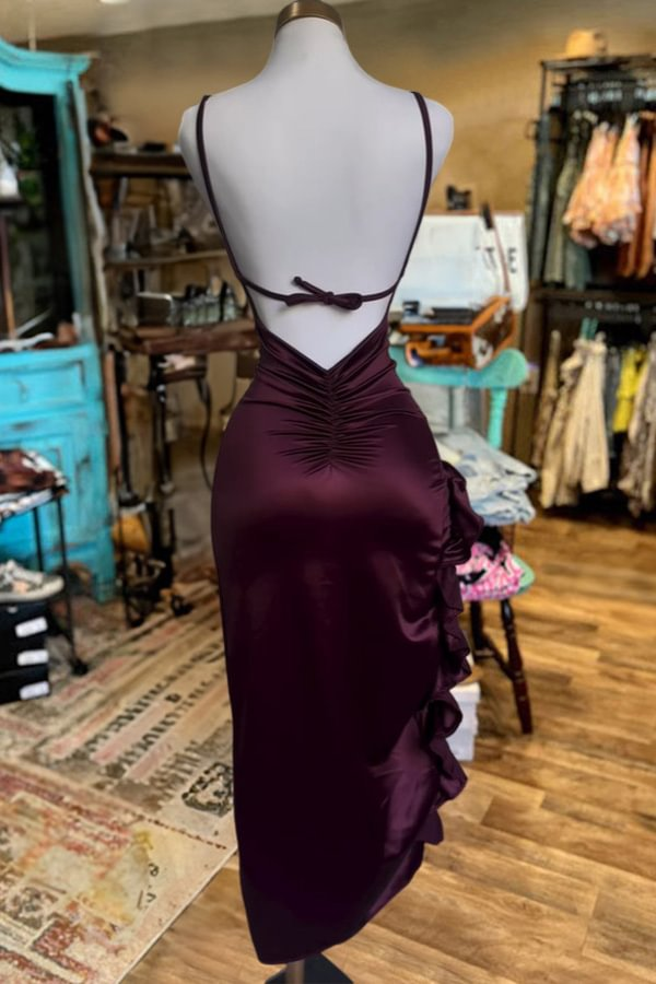Pretty Mermaid Spaghetti Straps Burgundy Backless Prom Dresses Party Dress