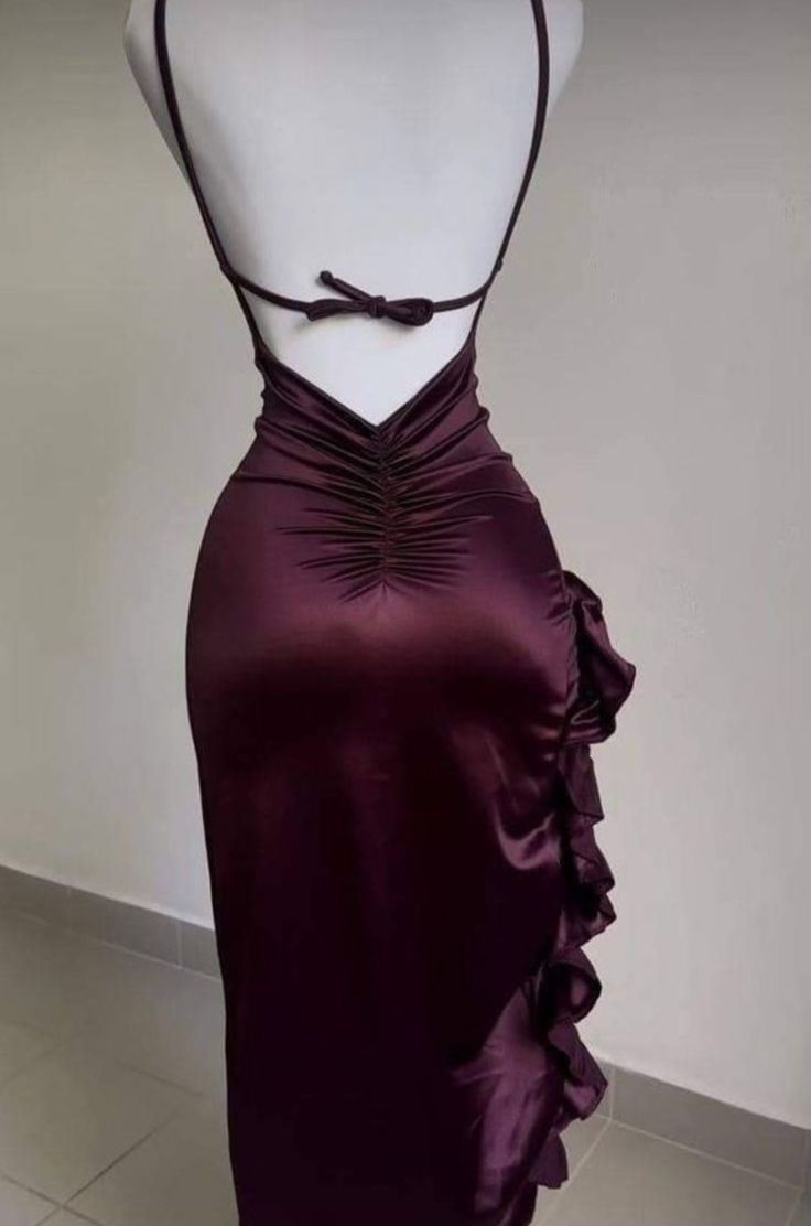 Pretty Mermaid Spaghetti Straps Burgundy Backless Prom Dresses Party Dress